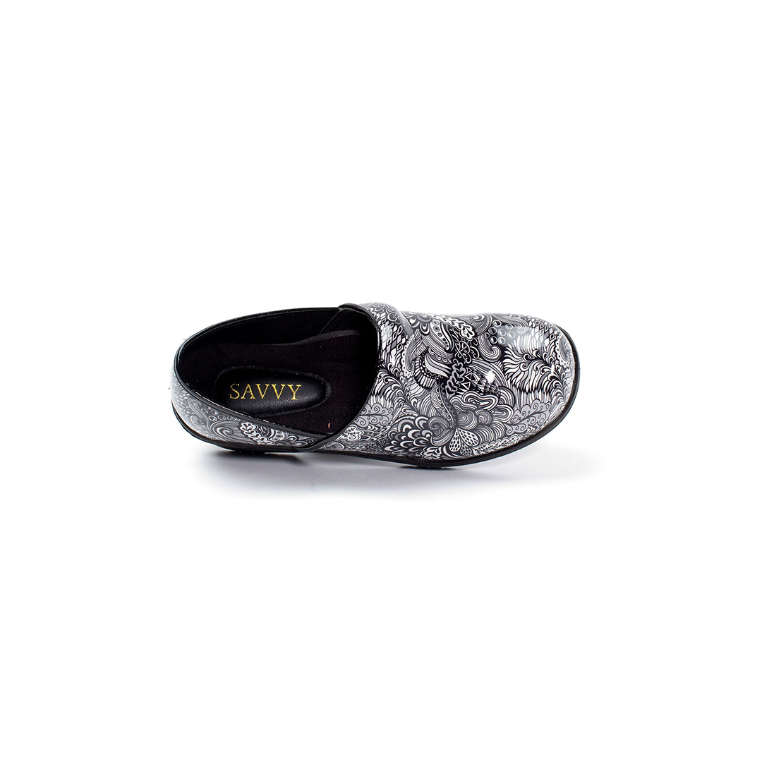 Brandy Nursing Shoe in Black & White Mardi Gras - Image 5